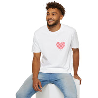 Valentines Day Pink Plaid Heart Basics Wear Anywhere Unisex Graphic Tee! All New Heather Colors!!! Free Shipping!!!