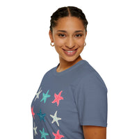 Pink and Blue Star Fish Medley Unisex Graphic Tees! Summer Vibes! All New Heather Colors!!! Free Shipping!!!