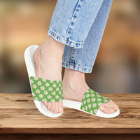 Dusty Green Daisy Flower Print Summer Beach Slides, Women's PU Slide Sandals! Free Shipping!!!