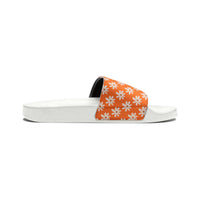 Dusty Orange Daisy Flower Print Summer Beach Slides, Women's PU Slide Sandals! Free Shipping!!!