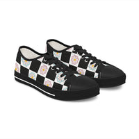 Black Checkered Daisy Women's Low Top Sneakers! Free Shipping! Specialty Buy!