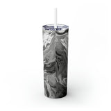 Western/Boho Smoky Grey and Black Skinny Tumbler with Straw, 20oz!