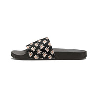 Classic Black Daisy Flower Print Summer Beach Slides, Women's PU Slide Sandals! Free Shipping!!!