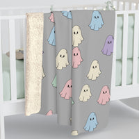 Pastel Happy Little Retro Ghost Sherpa Fleece Blanket! Halloween!