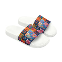 Boho Patchwork Quilt Orange and Pink Summer Beach Slides, Women's PU Slide Sandals! Free Shipping!!!
