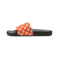 Vibrant Orange Daisy Flower Print Summer Beach Slides, Women's PU Slide Sandals! Free Shipping!!!