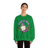 Creep it Real Skate Boarding Retro Ghost Unisex Heavy Blend Crewneck Sweatshirt! Halloween! Fall Vibes!