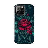 Stained Glass Teal and Roses Gothic Inspired Halloween Tough Phone Cases! Fall Vibes!