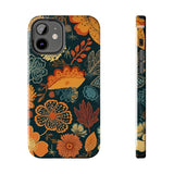 Fall Florals Navy Blue and Orange Tough Phone Cases! Fall Vibes!