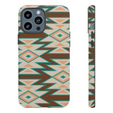 Teal and Brown Aztec Tough Cases! Cellphone Cases! Multiple Sizes Available! Apple iPhone, Samsung Galaxy, and Google Pixel devices!