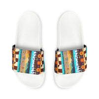 Boho Stripes Floral Print Summer Beach Slides, Women's PU Slide Sandals! Free Shipping!!!