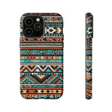 Teal and Orange Aztec Tough Cases! Cellphone Cases! Multiple Sizes Available! Apple iPhone, Samsung Galaxy, and Google Pixel devices!