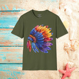 Indian Head Dress Colorful Rainbow Unisex Graphic Tees! Summer Vibes! All New Heather Colors!!! Free Shipping!!!