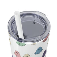 Retro Pastel Happy Little Ghost Skinny Tumbler with Straw, 20oz! Halloween!