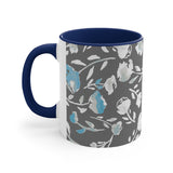 Boho Grey Blue Florals Accent Coffee Mug, 11oz! Free Shipping! Great For Gifting! Lead and BPA Free!