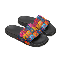 Boho Patchwork Floral Quilt Summer Beach Slides, Women's PU Slide Sandals! Free Shipping!!!