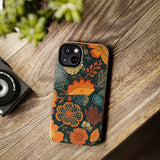 Fall Florals Navy Blue and Orange Tough Phone Cases! Fall Vibes!