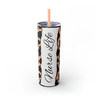 Nurse Life Cow Printed Skinny Tumbler with Straw, 20oz! Multiple Colors! Medical Vibes!