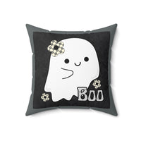 Boo Grey Happy Little Retro Ghost Spun Polyester Square Pillow! Halloween!