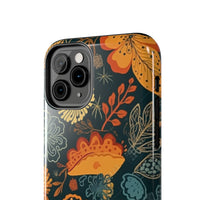 Fall Florals Navy Blue and Orange Tough Phone Cases! Fall Vibes!