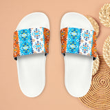 Boho Aztec Print Aqua and Orange Summer Beach Slides, Women's PU Slide Sandals! Free Shipping!!!