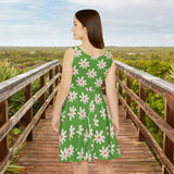 Light Green Daisy's Print Women's Fit n Flare Dress! Free Shipping!!! New!!! Sun Dress! Beach Cover Up! Night Gown! So Versatile!