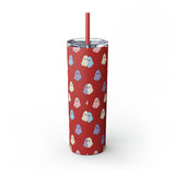 Retro Pastel Happy Little Ghost Skinny Tumbler with Straw, 20oz! Halloween!