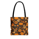 Black and Orange Pumpkin Florals Fall Vibes Tote Bag!