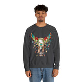 Highlander Cow Christmas Lights Skull Edition Unisex Heavy Blend Crewneck Sweatshirt!