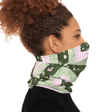 Green Retro Quilt Print Lightweight Neck Gaiter! 4 Sizes Available! Free Shipping! UPF +50! Great For All Outdoor Sports!