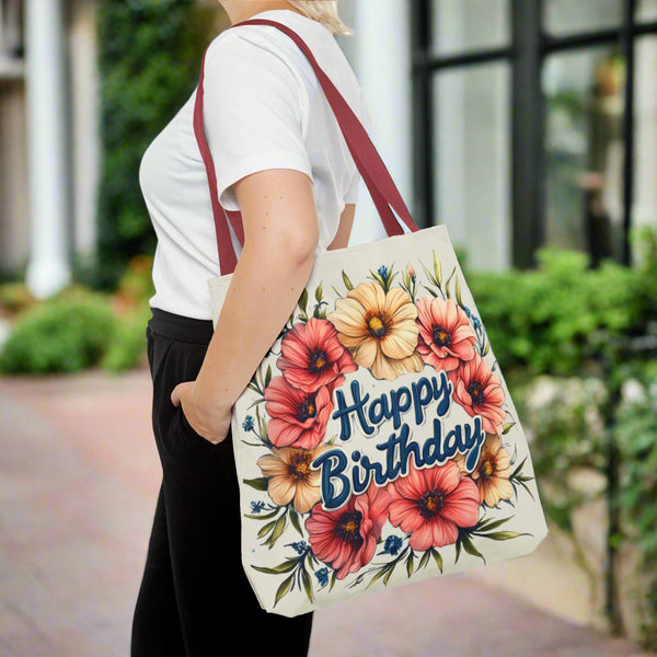 Happy Birthday Floral Tote Bag! Re-use/Re-cycle!