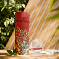 Custom Name Botanical Florals Fall Vibes Skinny Tumbler with Straw, 20oz! Multiple Colors!