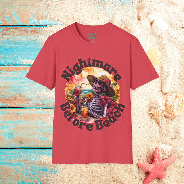 Nightmare Before Beach Skeleton Unisex Graphic Tees! Summer Vibes! All New Heather Colors!!! Free Shipping!!!
