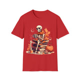 Halloween Vintage Skeleton Coffee and Books Unisex Graphic Tees! Fall Vibes!