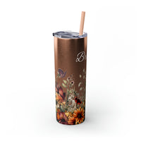 Custom Name Botanical Florals Fall Vibes Skinny Tumbler with Straw, 20oz! Multiple Colors!