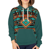 Teal Orange and Cream Aztec Unisex Pullover Hoodie! All Over Print! New!!!