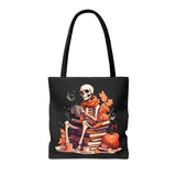 Skeleton Spooky Book Stack Halloween Fall Vibes Tote Bag!