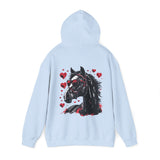 Black Horse With Red Hearts Back Designs Unisex Heavy Blend Hooded Sweatshirt! Free Shipping!!!