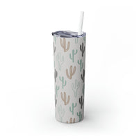 Western/Boho Inspired Neutral Cactus Skinny Tumbler with Straw, 20oz!