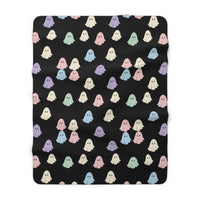 Black Pastel Happy Little Retro Ghost Sherpa Fleece Blanket! Halloween!