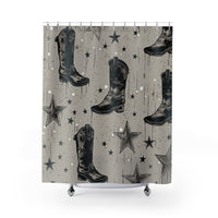 Grey Smoke Cowboy Boots and Stars Shower Curtains!