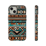 Teal and Orange Aztec Tough Cases! Cellphone Cases! Multiple Sizes Available! Apple iPhone, Samsung Galaxy, and Google Pixel devices!