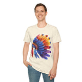 Indian Head Dress Colorful Rainbow Unisex Graphic Tees! Summer Vibes! All New Heather Colors!!! Free Shipping!!!