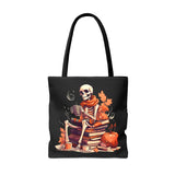 Skeleton Spooky Book Stack Halloween Fall Vibes Tote Bag!