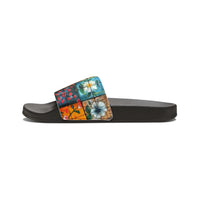 Boho Patchwork Navy and Yellow Summer Beach Slides, Women's PU Slide Sandals! Free Shipping!!!