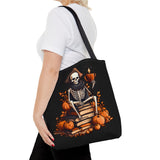 Pirate Skeleton Spooky Book Stack Halloween Fall Vibes Tote Bag!