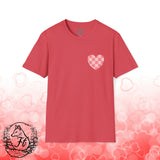 Valentines Day Pink Plaid Heart Basics Wear Anywhere Unisex Graphic Tee! All New Heather Colors!!! Free Shipping!!!