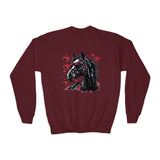 Valentines Day Black Horse Red Hearts Youth Crewneck Sweatshirt! Foxy Kids! Free Shipping!