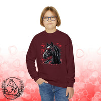 Valentines Day Black Horse Red Hearts Youth Crewneck Sweatshirt! Foxy Kids! Free Shipping!