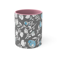 Boho Grey Blue Florals Accent Coffee Mug, 11oz! Free Shipping! Great For Gifting! Lead and BPA Free!